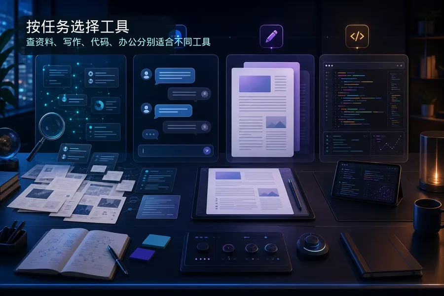 主流 AI 工具按任务定位示意图