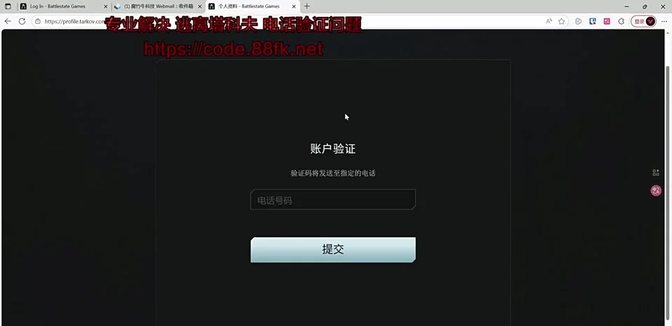 塔科夫站内获取号码页面